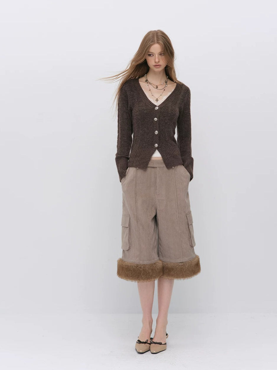 Cable-Knit V-Neck Cardigan