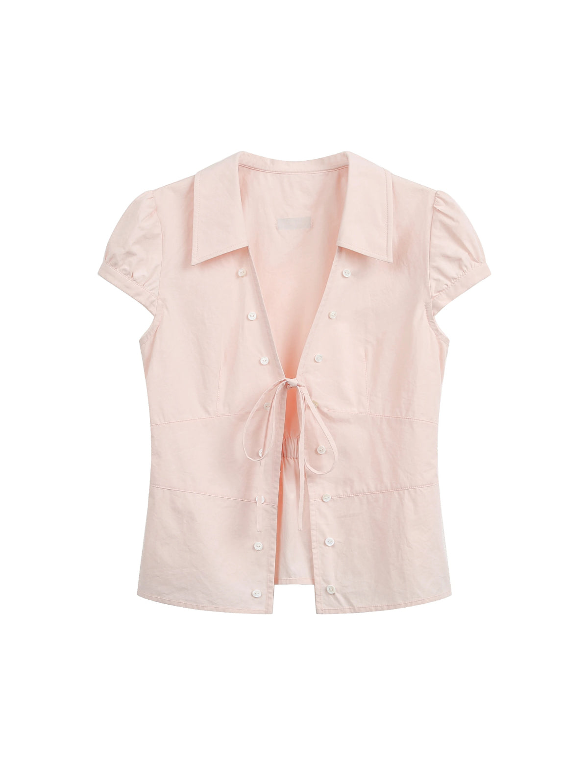 Tie Waist Puff Sleeve Short Blouse