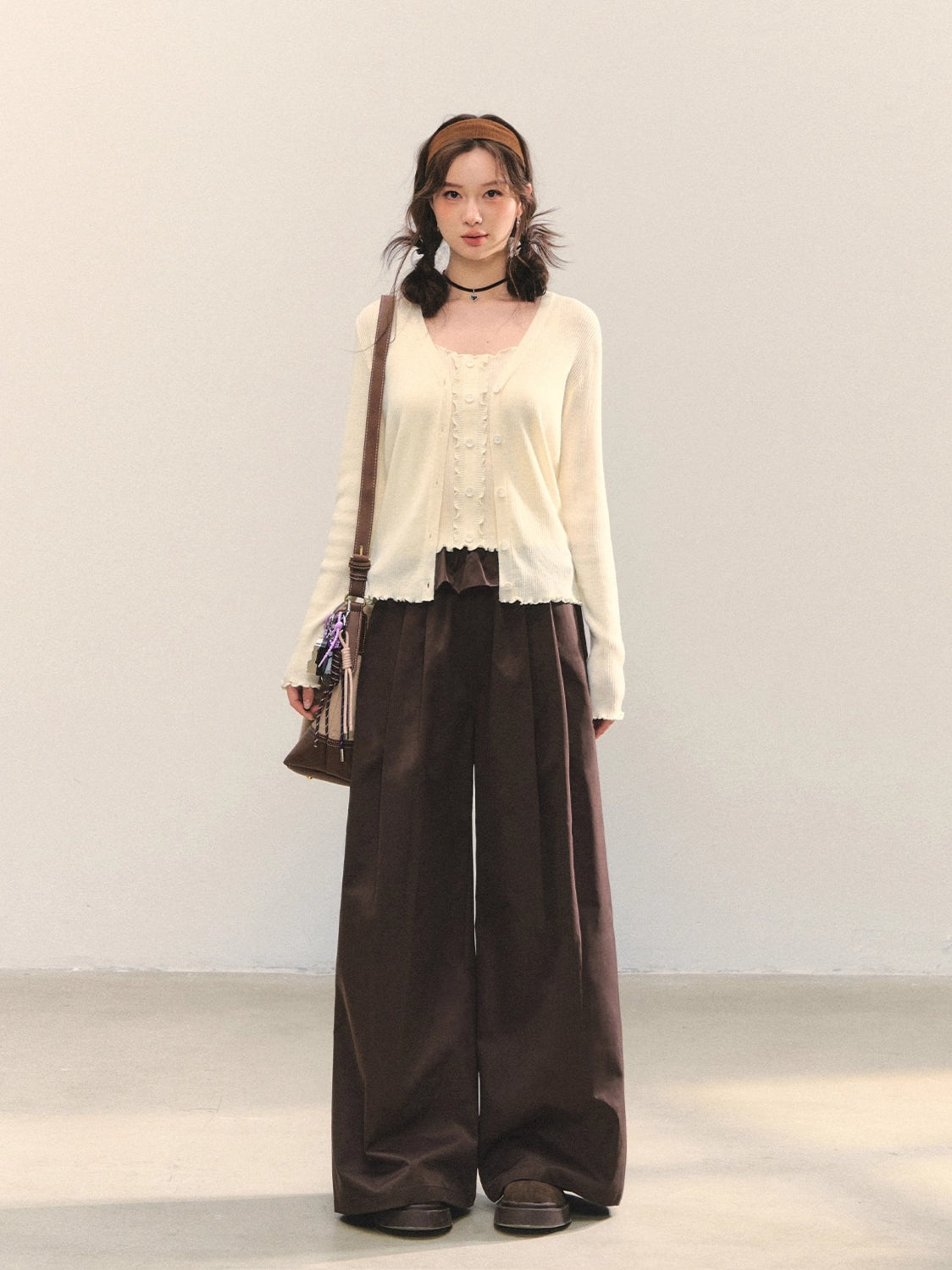 Brown & Black Fold-Waist Balloon Pants