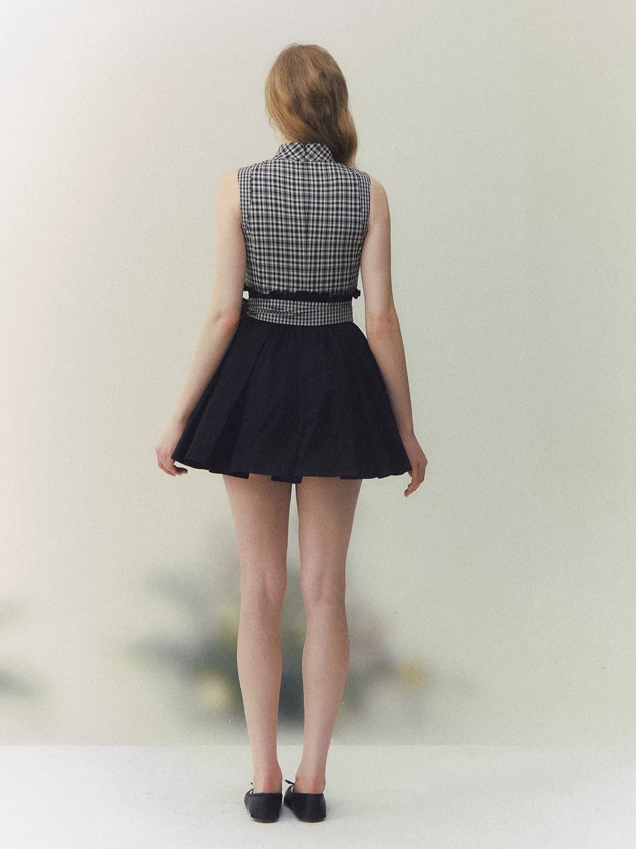 Black Plaid Bow Puff Dress