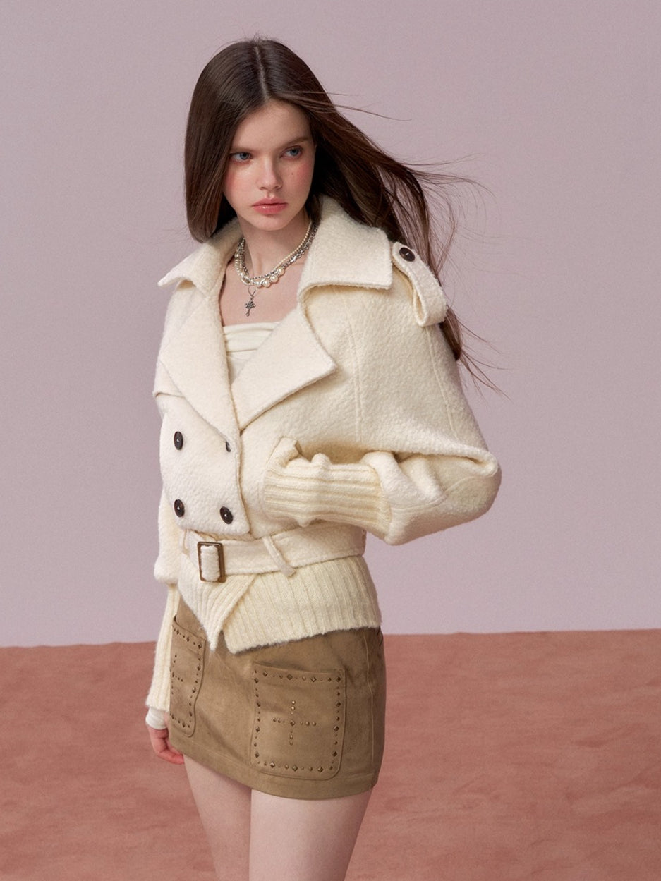 Wool-Blend Knit-Panel Jacket