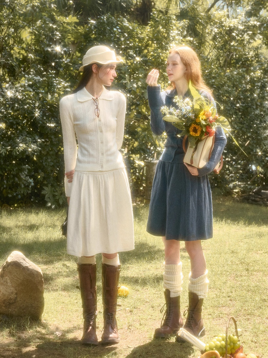 Snow Library Wool Knit Cape Cardigan & Skirt Set