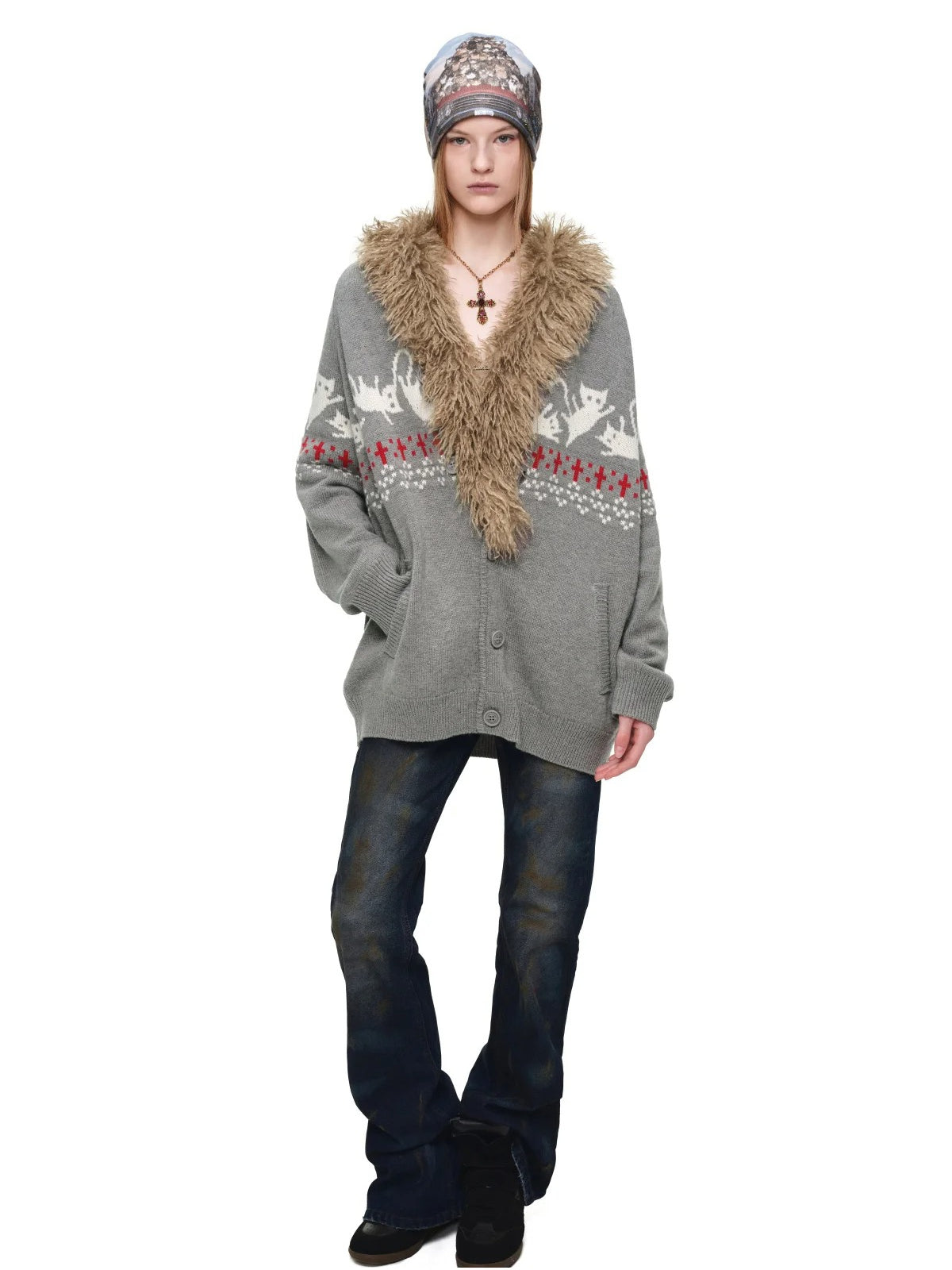 Fair Isle Cat Jacquard Cardigan