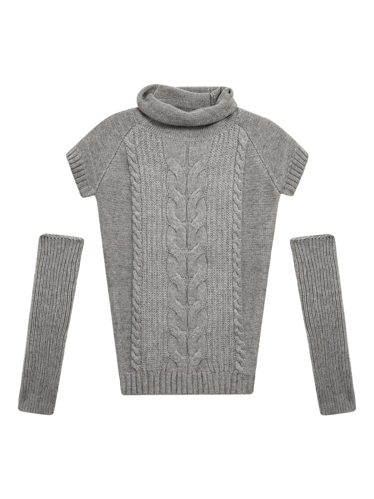 Cable Knit Turtleneck Short Sleeve Top