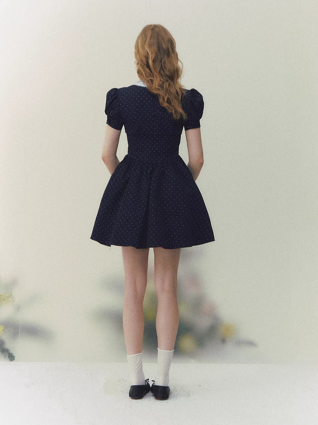 Navy Polka Dot Puff Dress