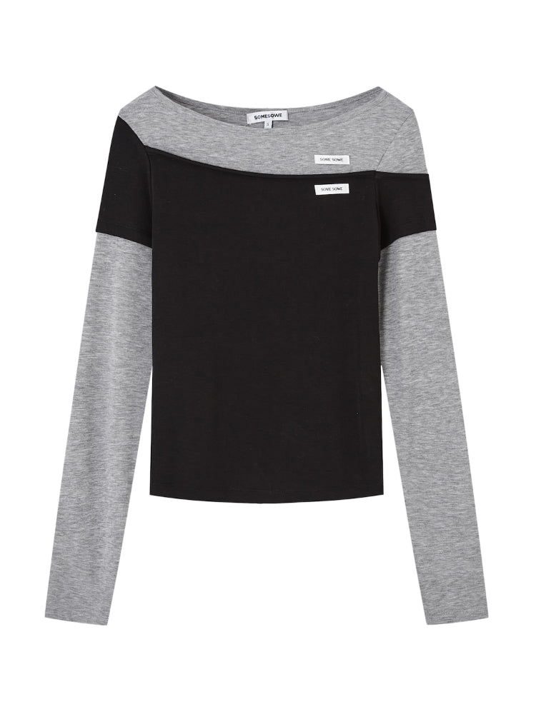 Irregular Fake Two-Piece Color-Block Knit T-shirt