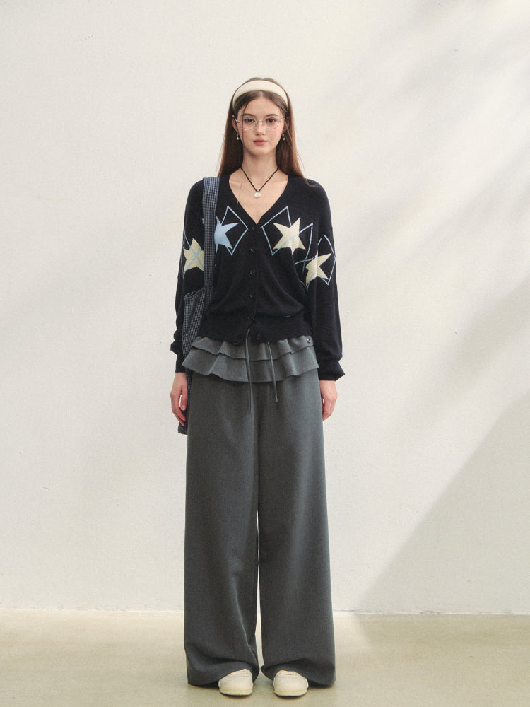 Single-breasted Star Argyle Knit Cardigan