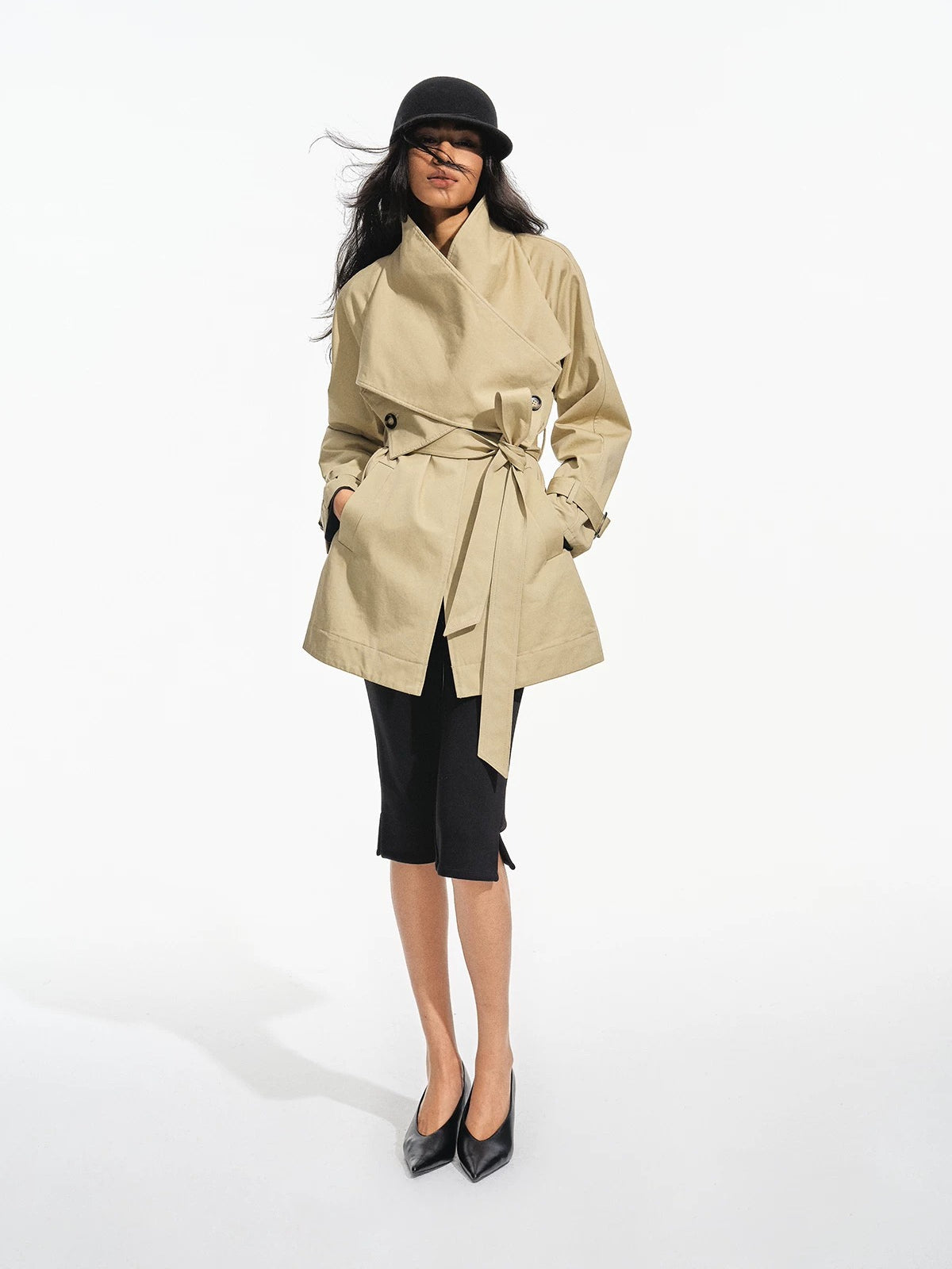Vintage Lapel Belted Trench Coat
