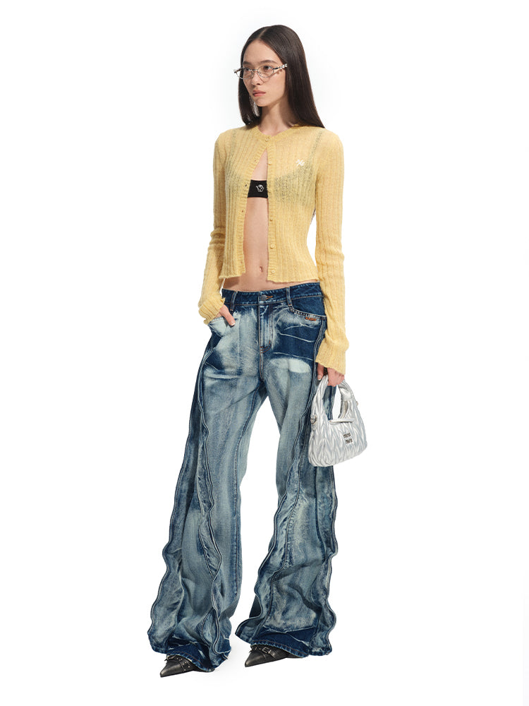 Heavy Washed Denim Straight Pants