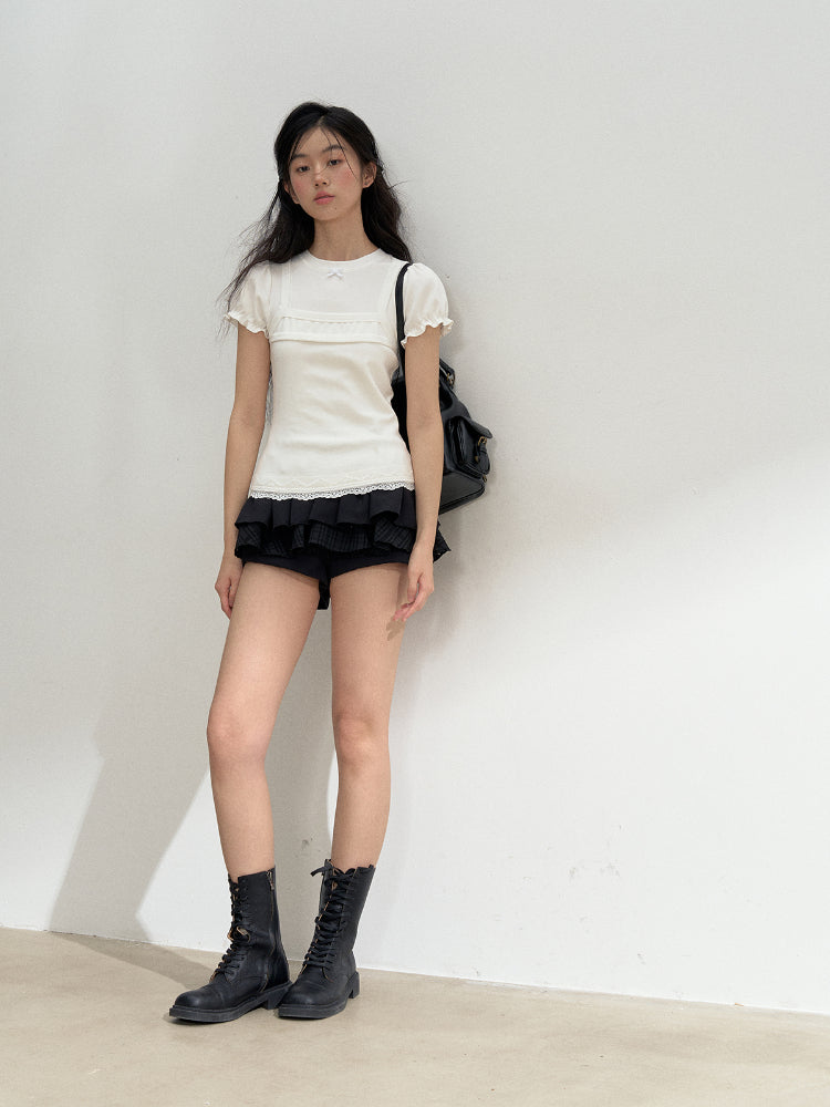 White Faux Two-piece Short-Sleeve T-shirt