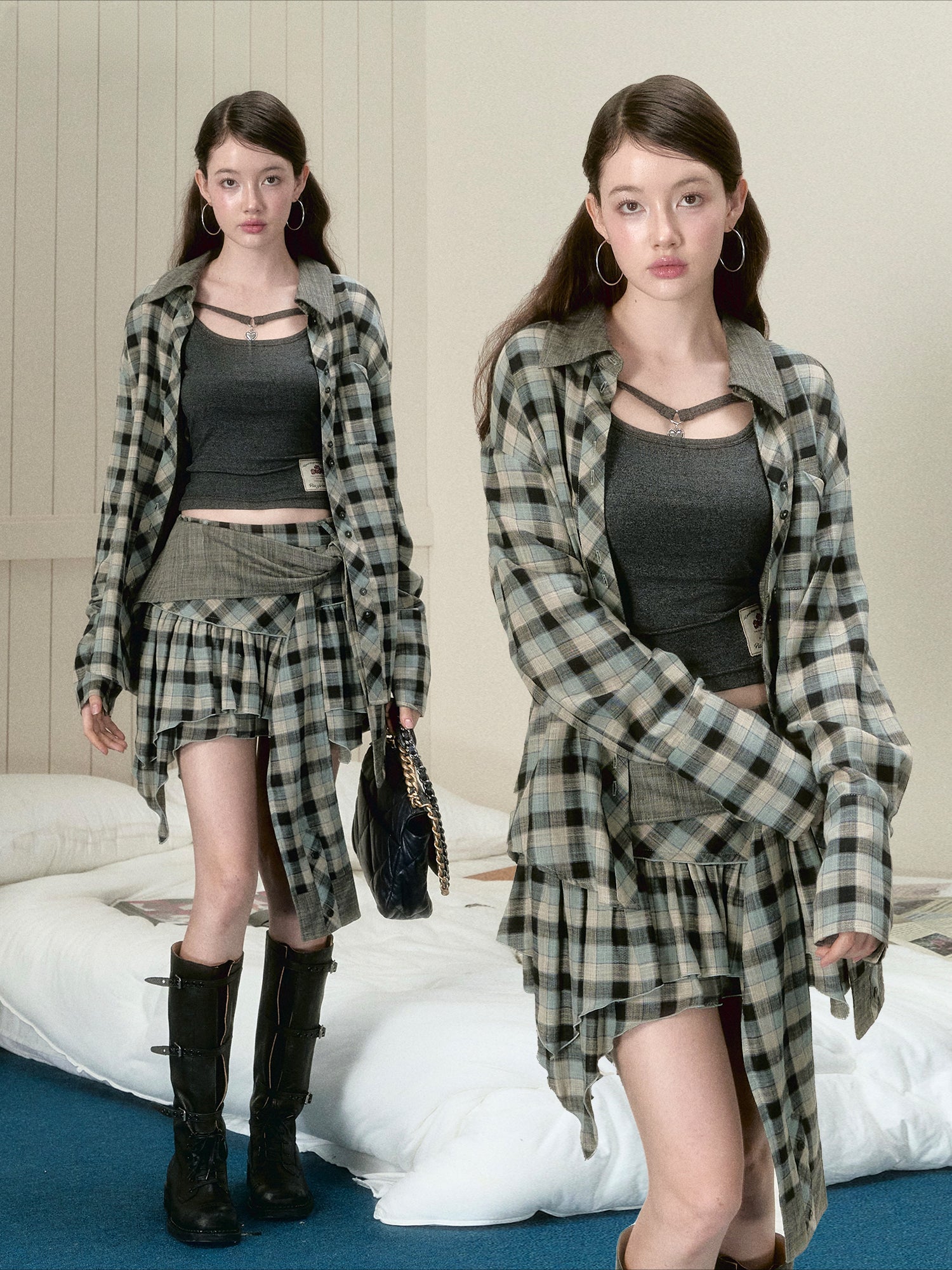 Blue & Black Checkered Mini Skirt