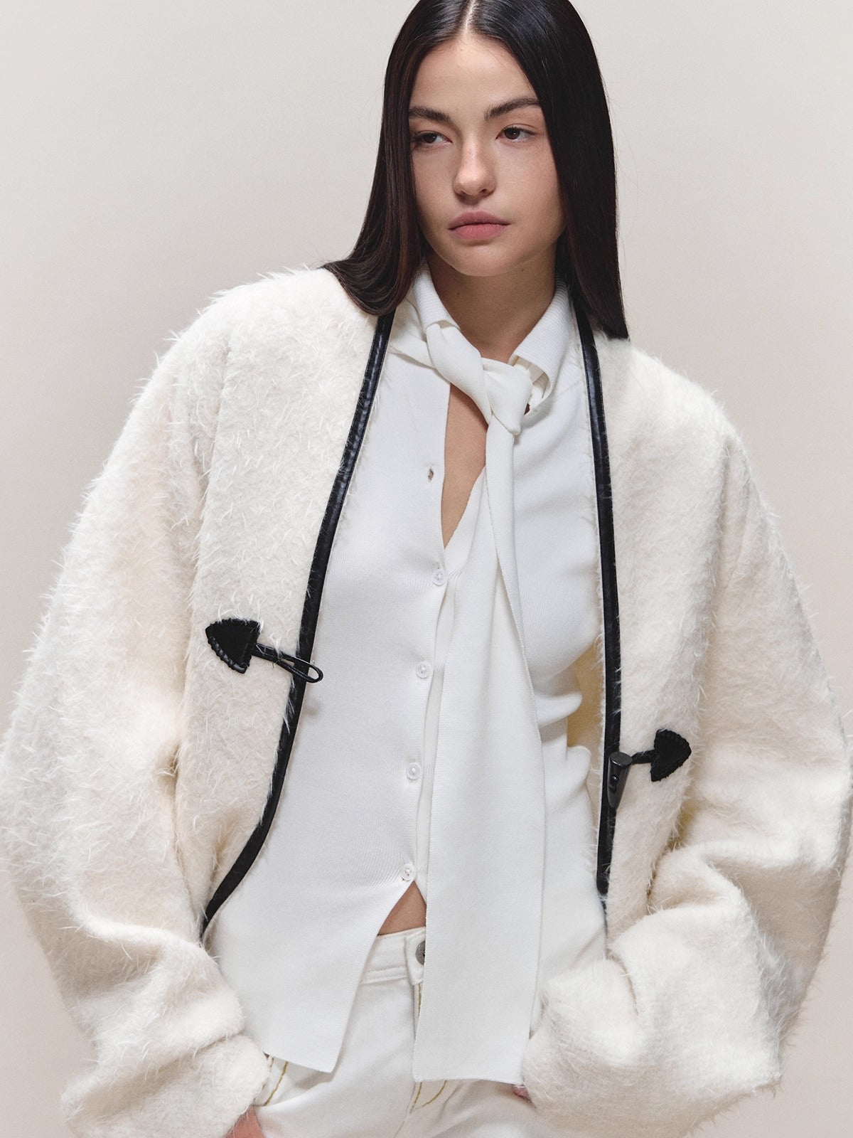 Toggle Trim Diamond-Stitch Wool Coat