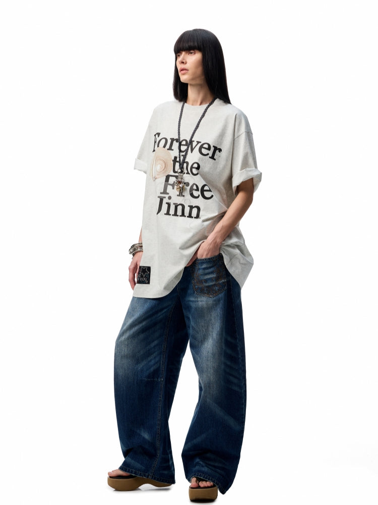 Oversize Floral Alphabet Printed T-shirt