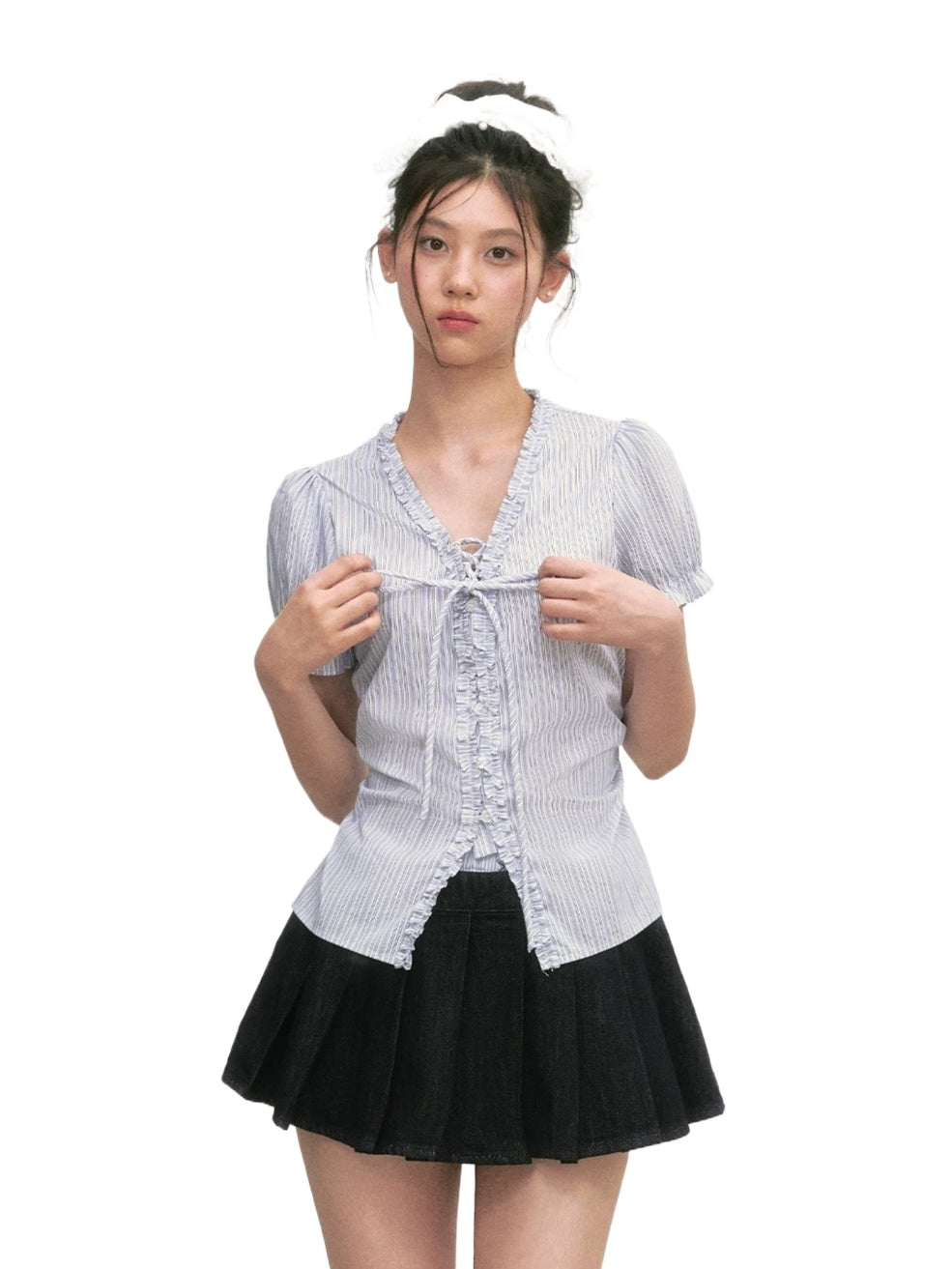 Striped Ruffle Tie Blouse