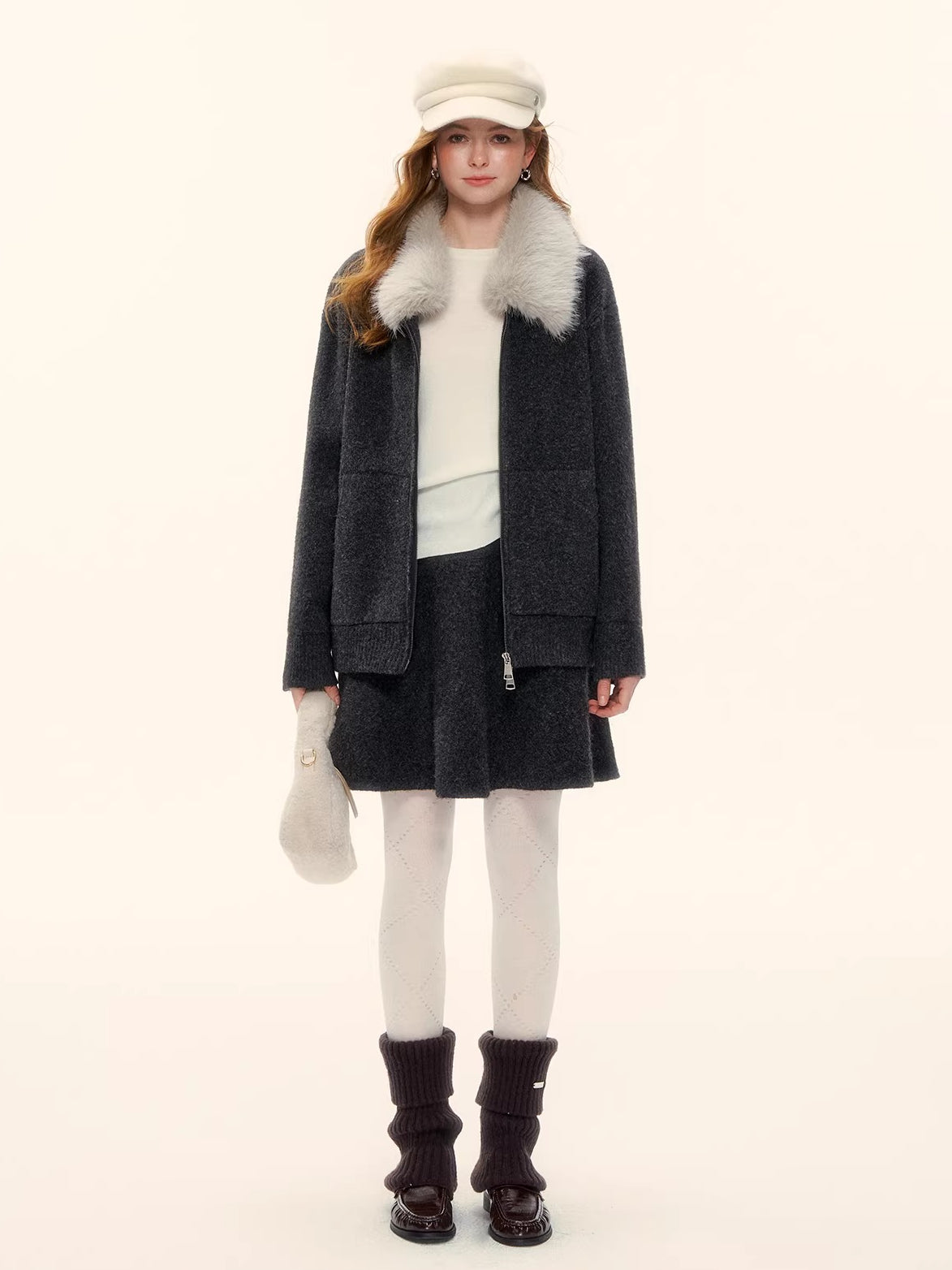 Wool-Blend Zip-Up Knit Jacket Set