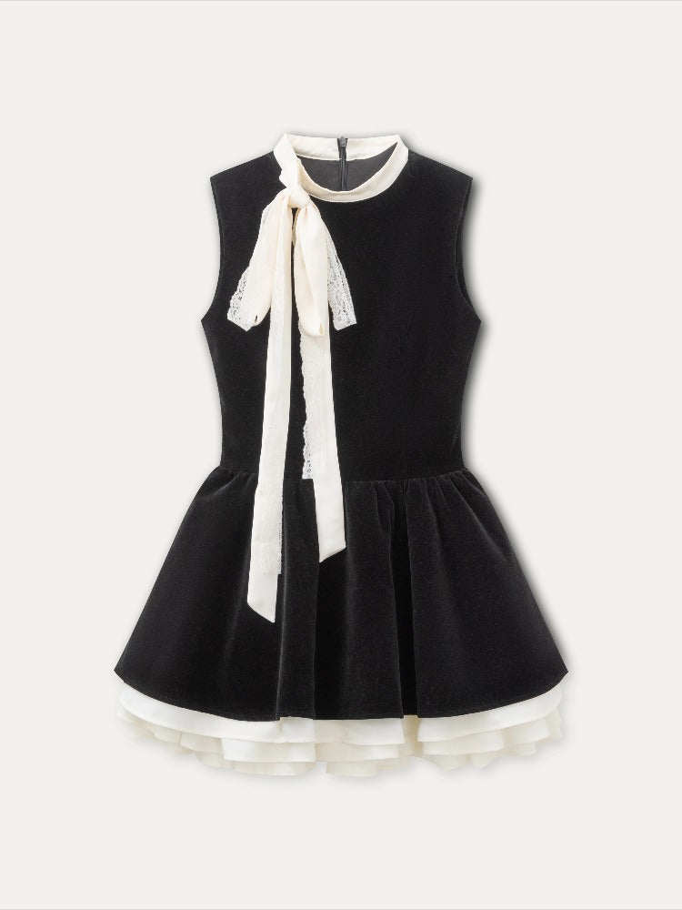 Black Velvet Bow Mini Dress