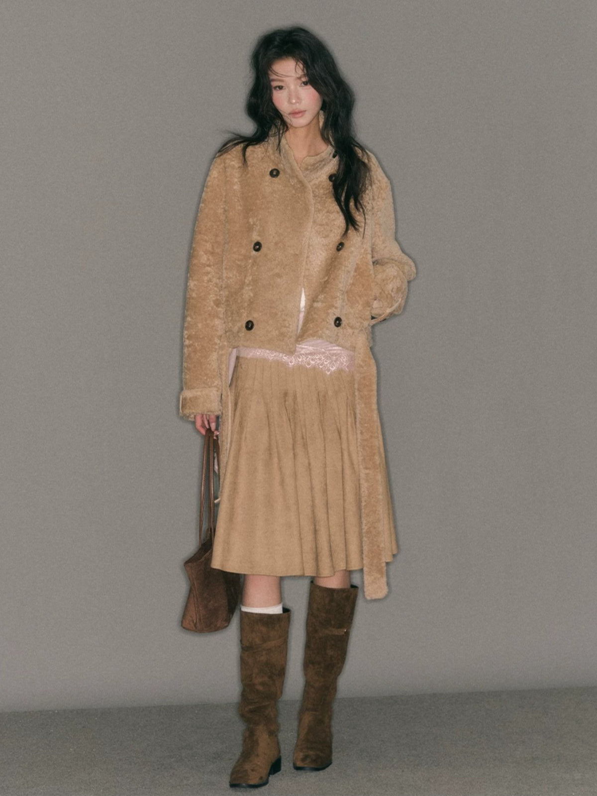 Stand Collar Cropped Fur Jacket
