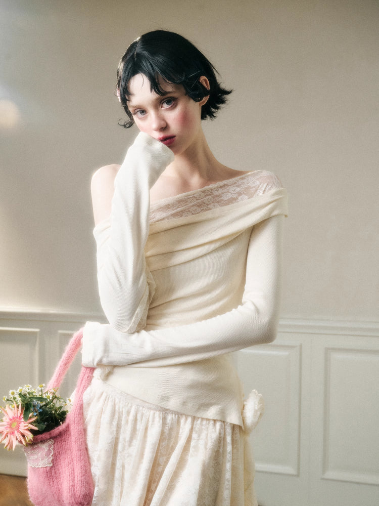 Lace Floral Asymmetrical Off-Shoulder Top & Skirt Set