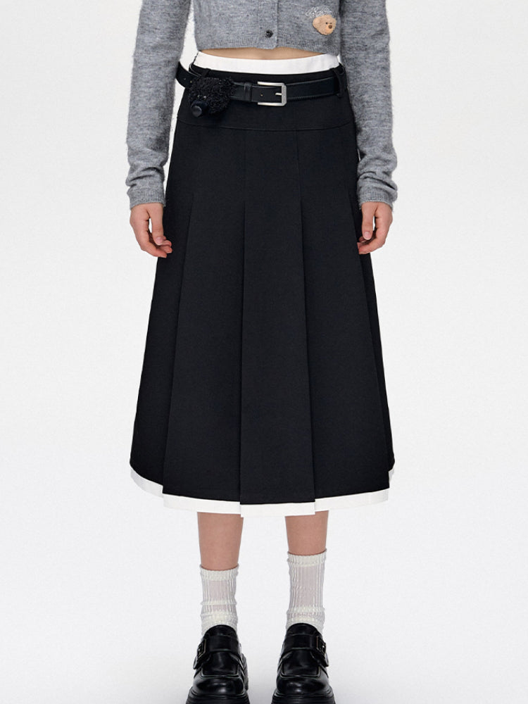 Black & Gray Pleated Midi Skirt