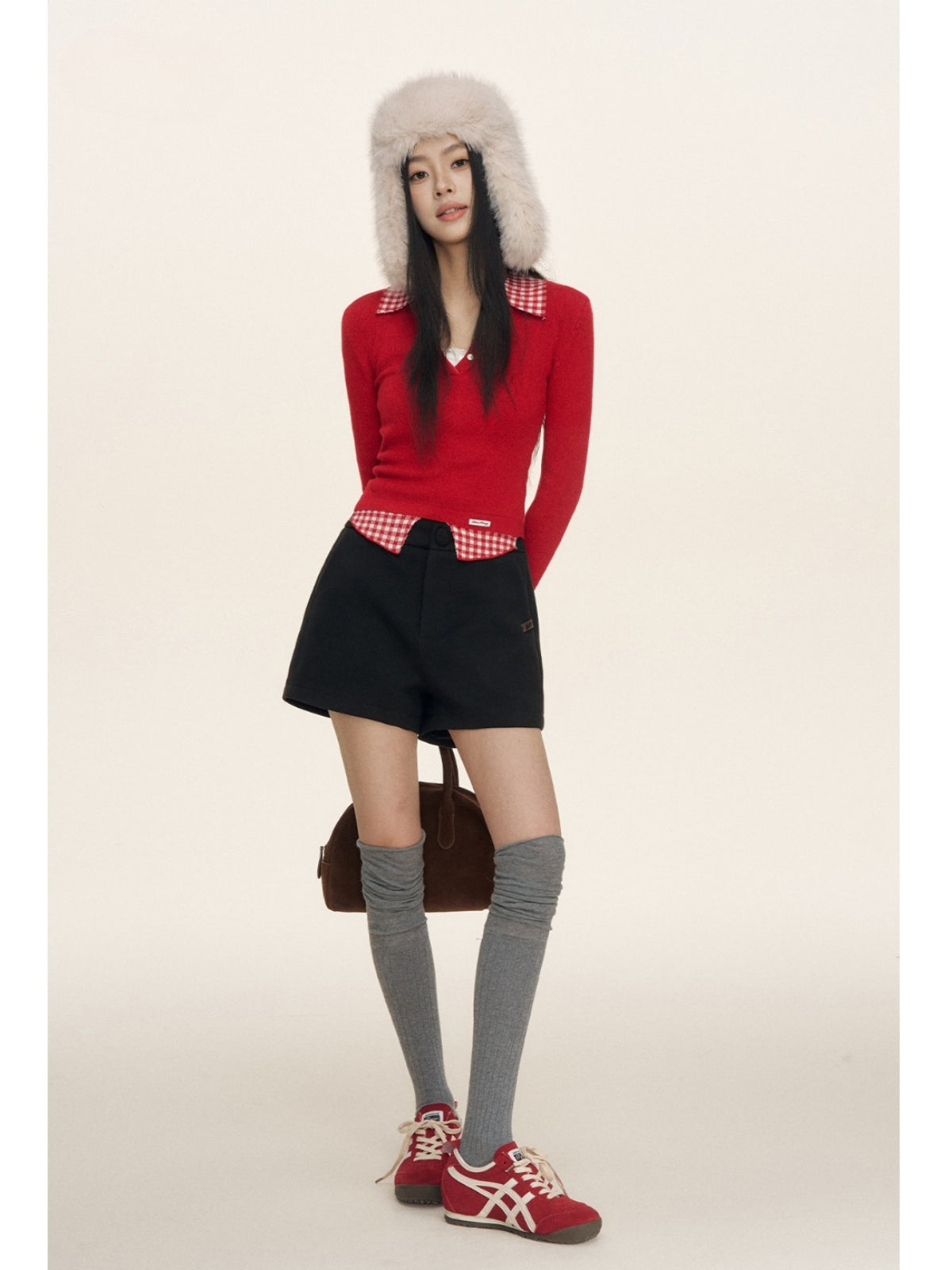 Gingham Layered Polo Knit Top