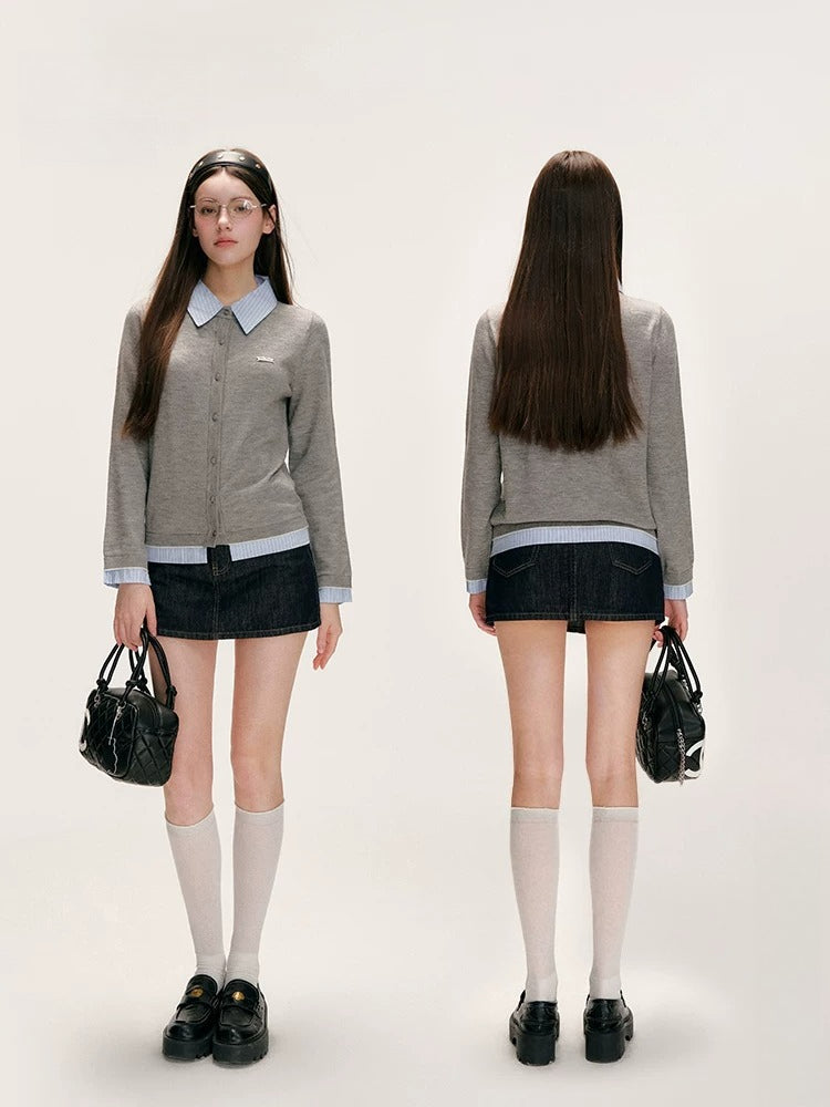 Plaid Trim Denim Skirt