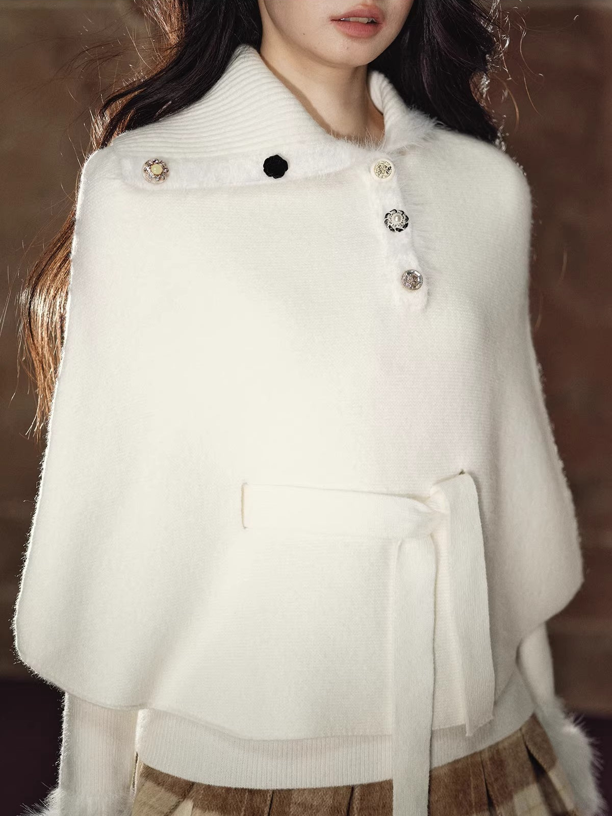 Detachable Faux-Fur Henry Neck Knit Set