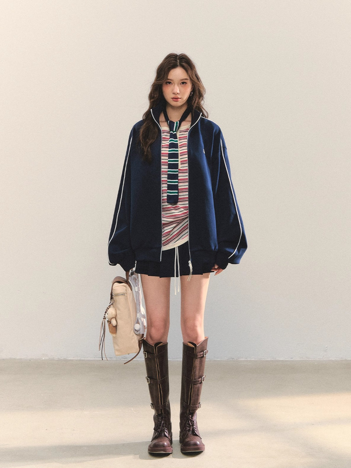 Striped Knit Oversized Casual Pullover