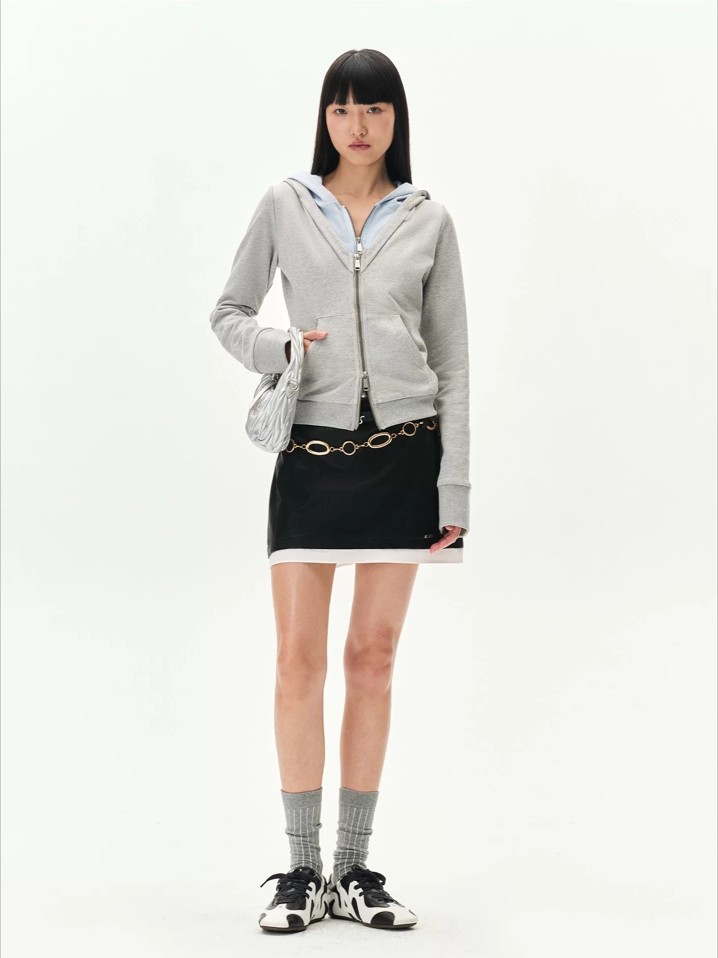 Contrast Double-Placket Hoodie