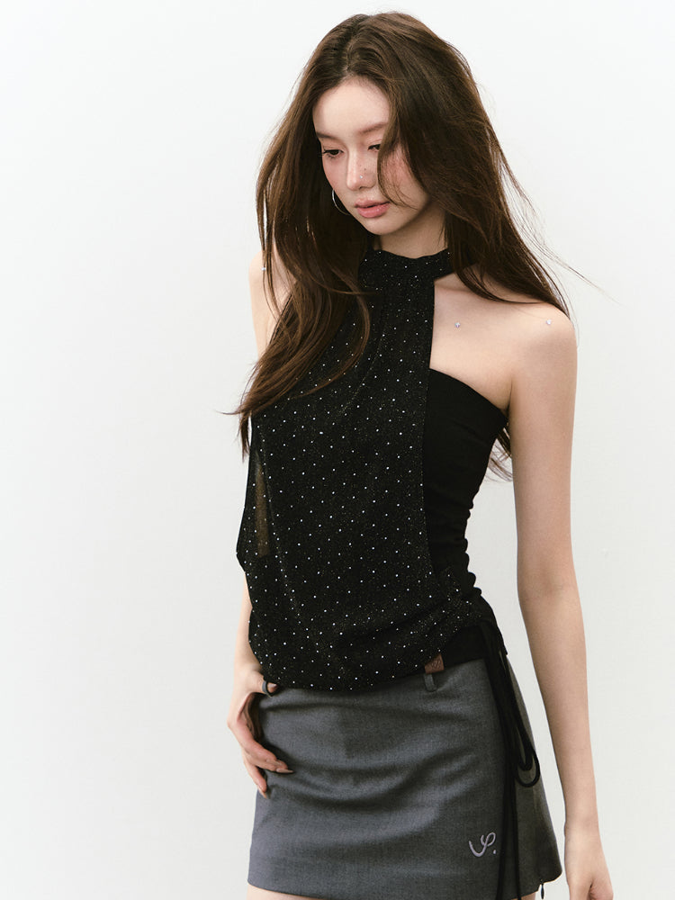 Strapless Halter Shimmery Mesh - Spliced Vest