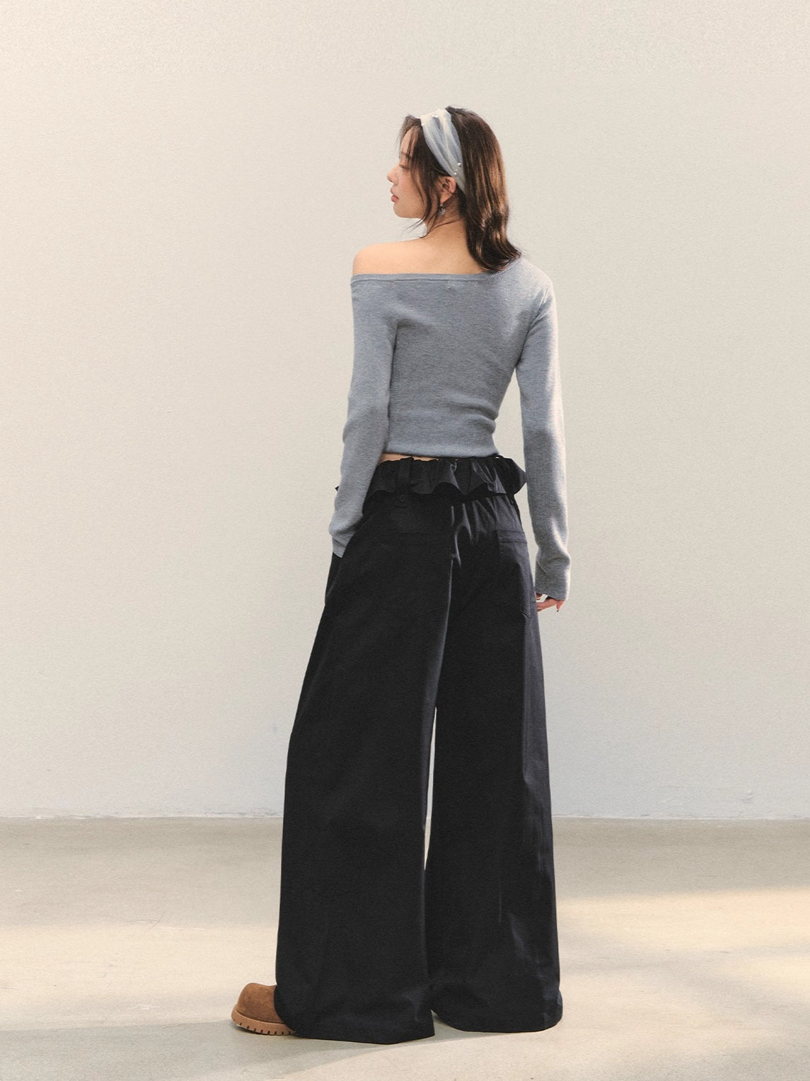 Brown & Black Fold-Waist Balloon Pants