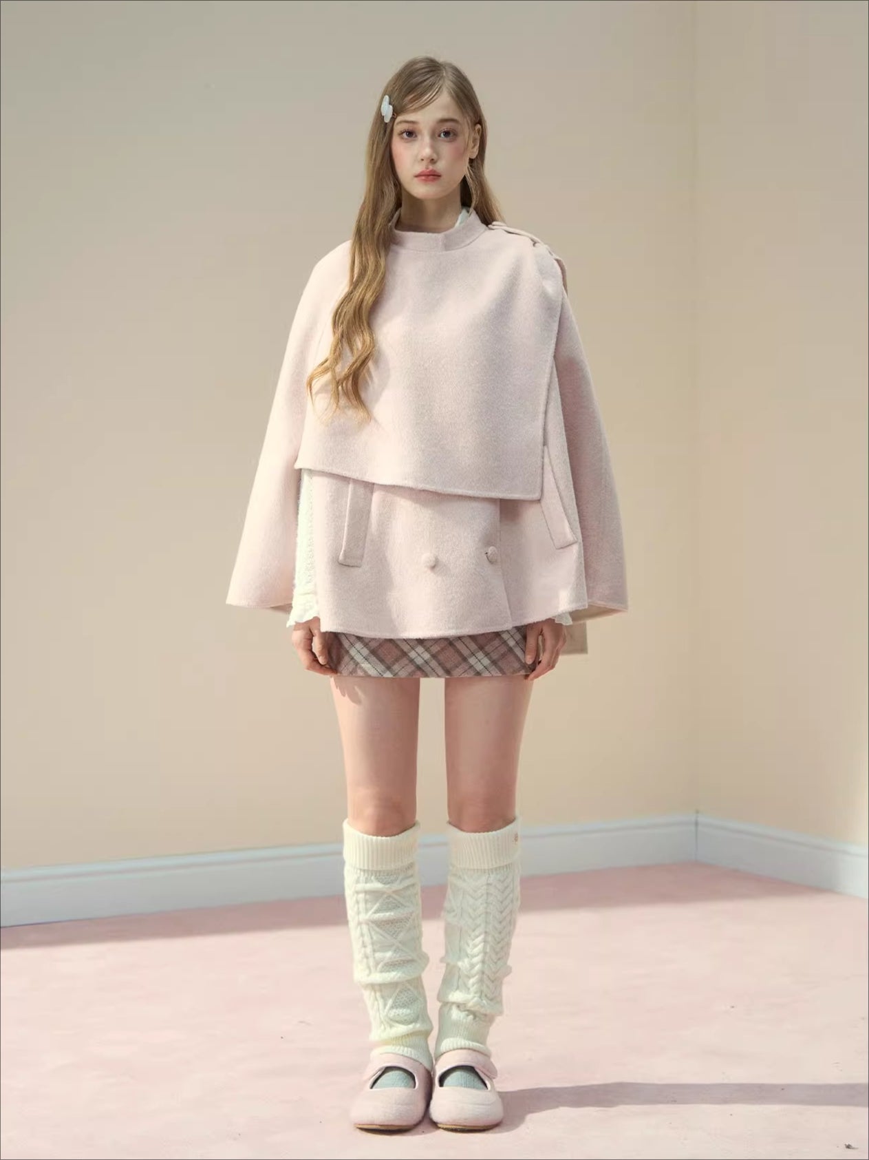 Pink & Brown Plaid A-line Wool Skirt