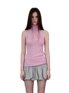 Solid Mohair High-Neck Sleeveless Vest