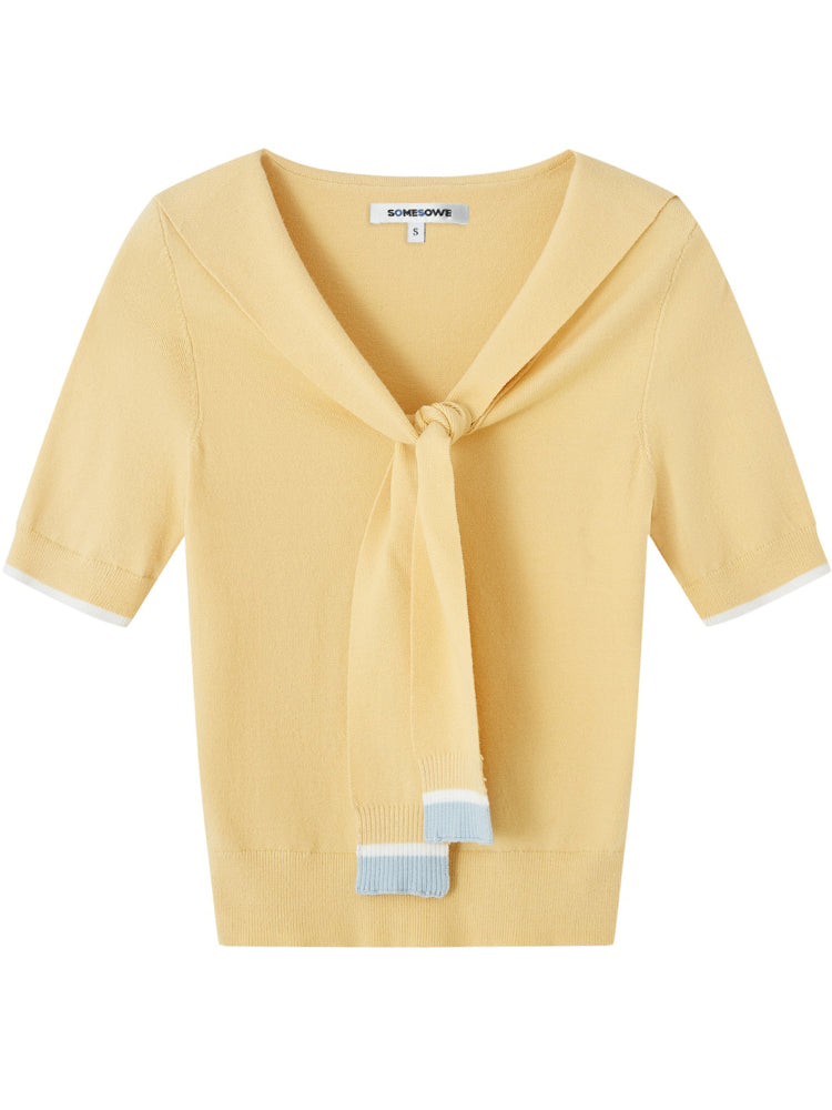 Preppy Style Collared Tie Knit Top