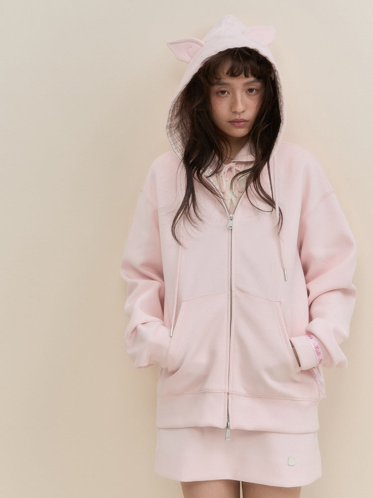 Pink Checkered Little Angel Hoodie & Skirt Set