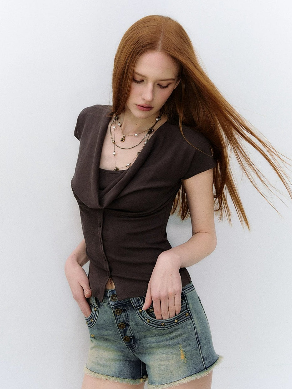 Layered Drape Button Tee