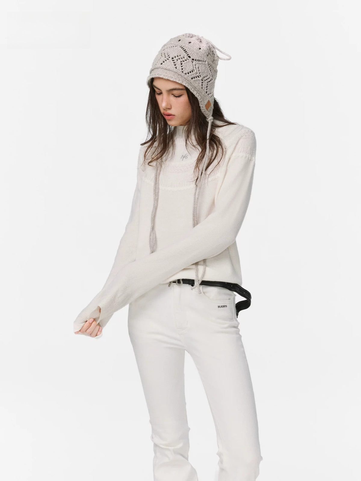 Textured Wool Knit High Neck Sweater