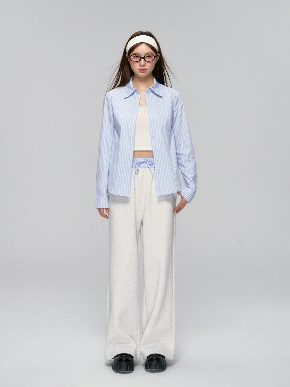 Striped Contrast Waist Wide-Leg Pants