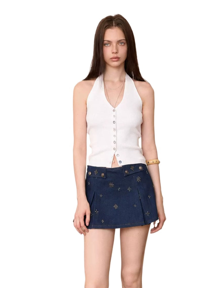 Beaded Halter Knit Top