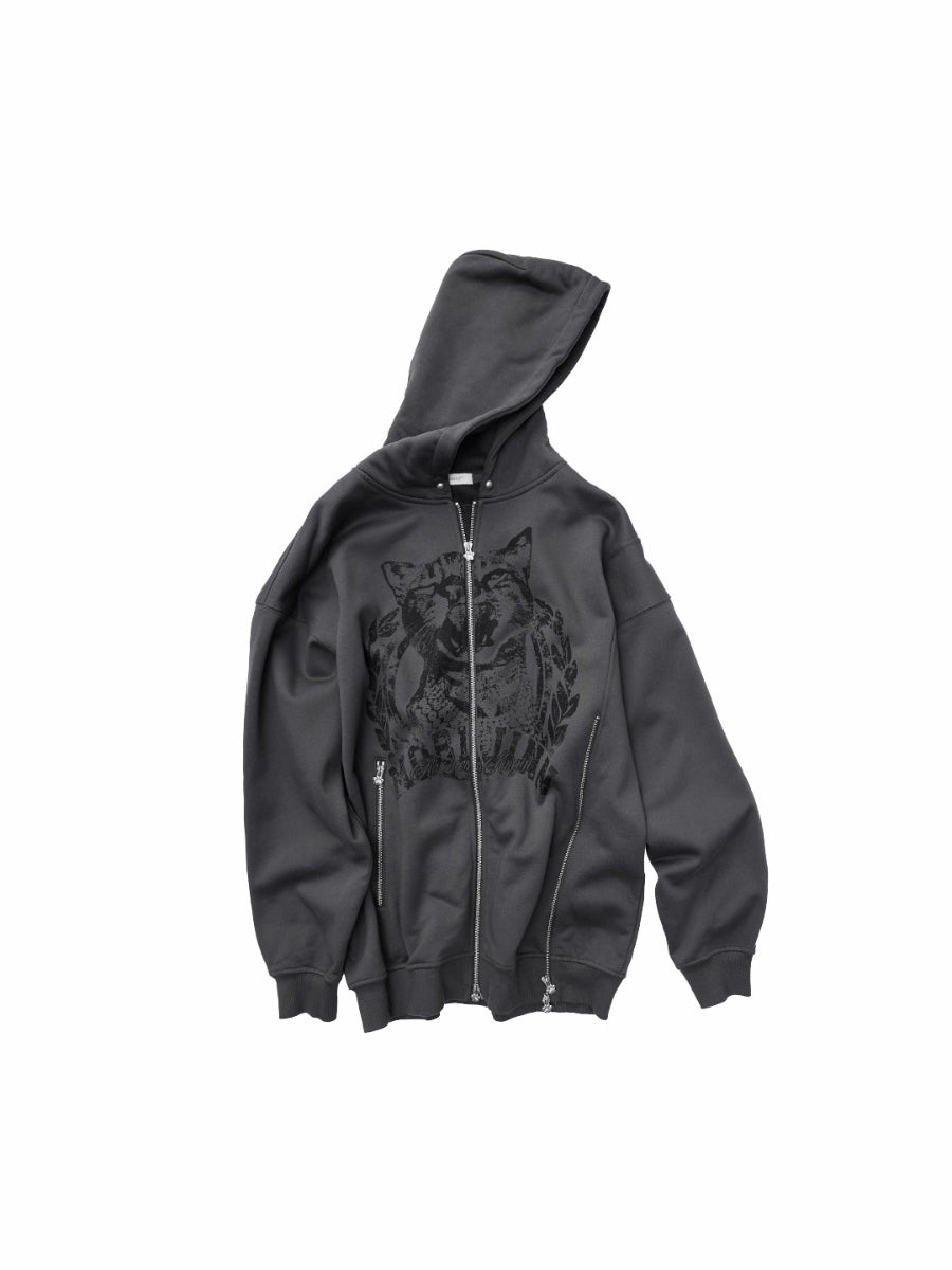 Cat Graphic Double-Zip Convertible Hoodie Jacket