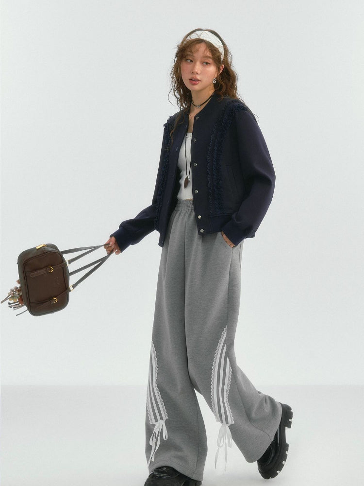 Lace Butterfly Knot Casual Long Pants