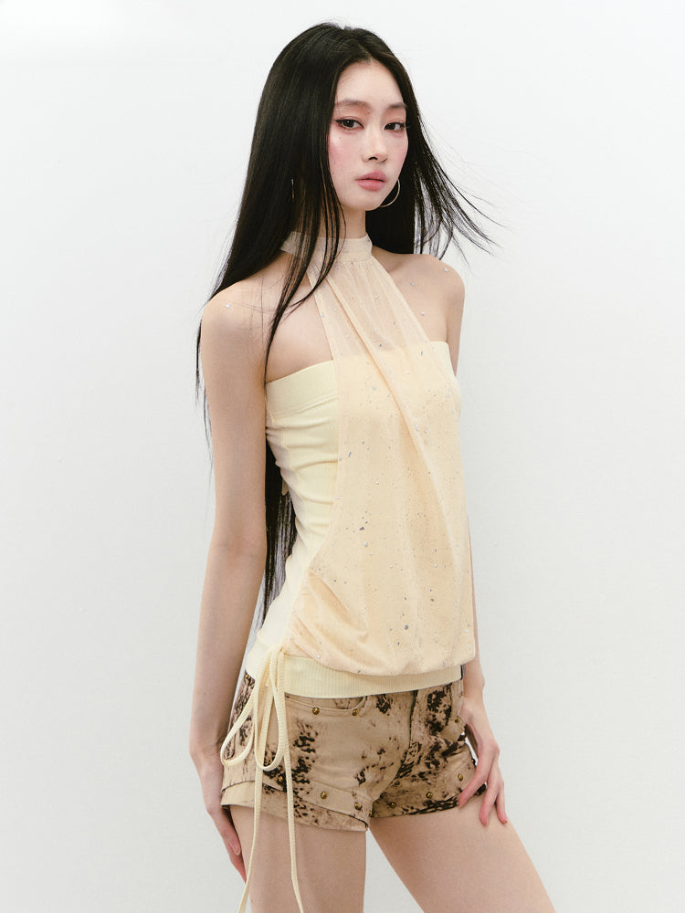 Strapless Halter Shimmery Mesh - Spliced Vest