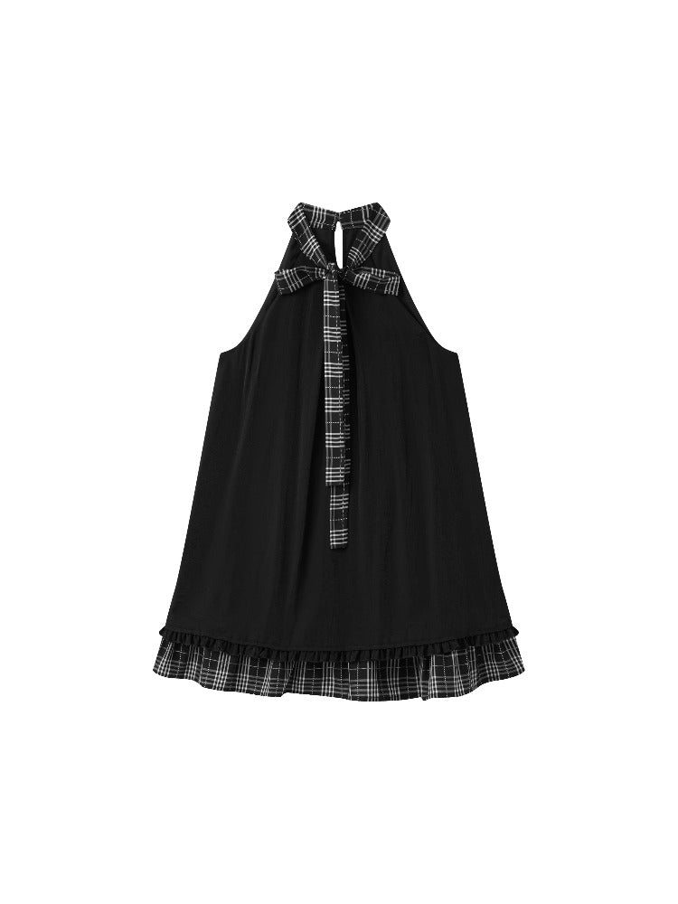 Black Ruffle Plaid Halter Dress