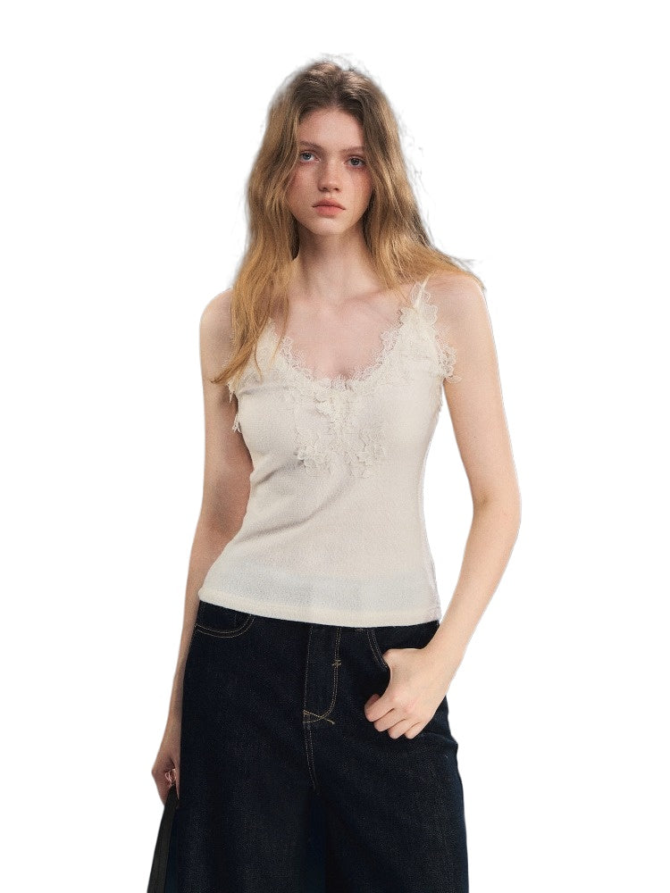 Textured Velvet Lace Cami Vest