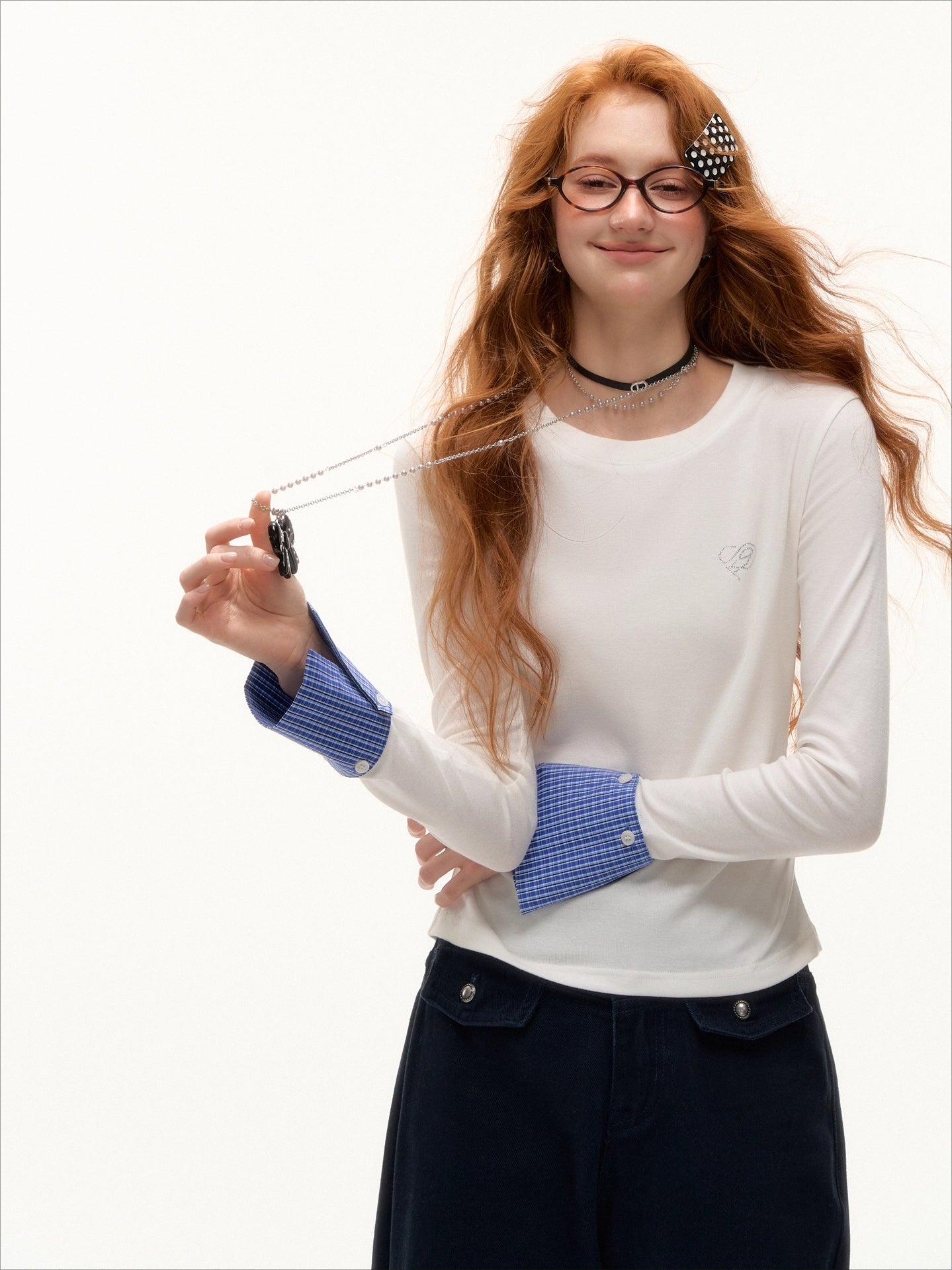 Plaid Patchwork Long-Sleeve T-shirt