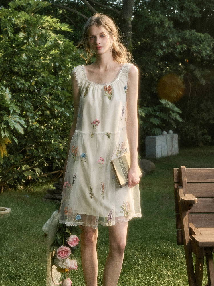 Chiffon Floral Embroidered Dress