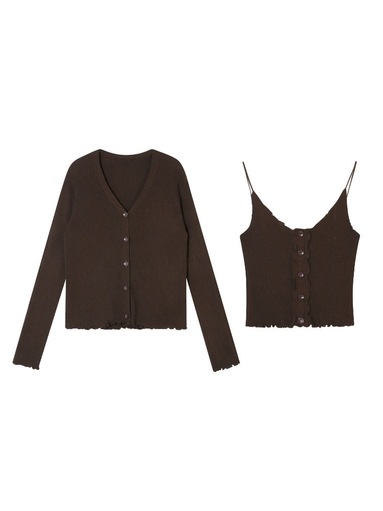 Lettuce-Edge Cardigan & Camisole Set