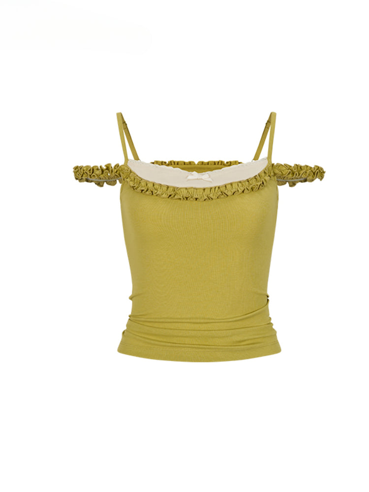 Pleated Faux Two-Piece Color-Block Vest