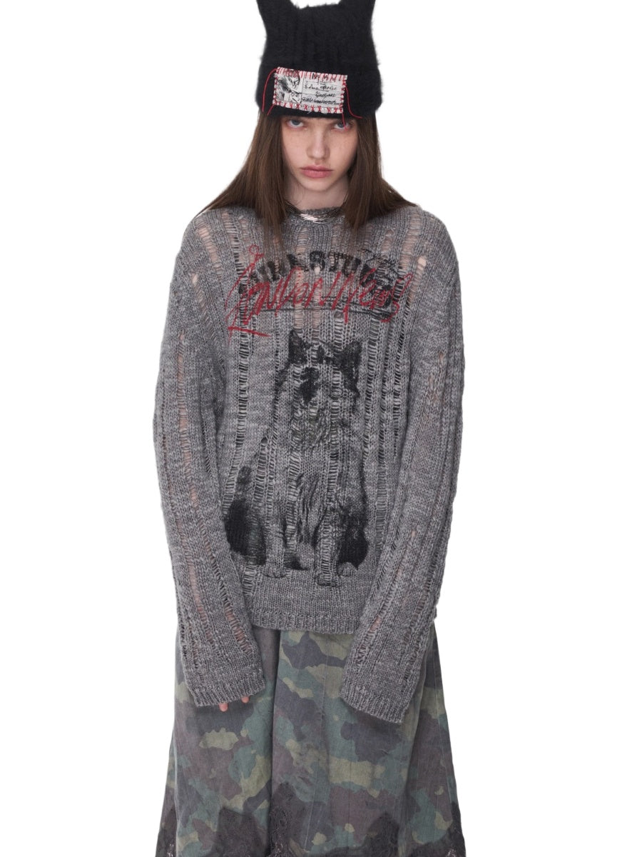 Icelandic Animal Jacquard Cutout Knit Sweater