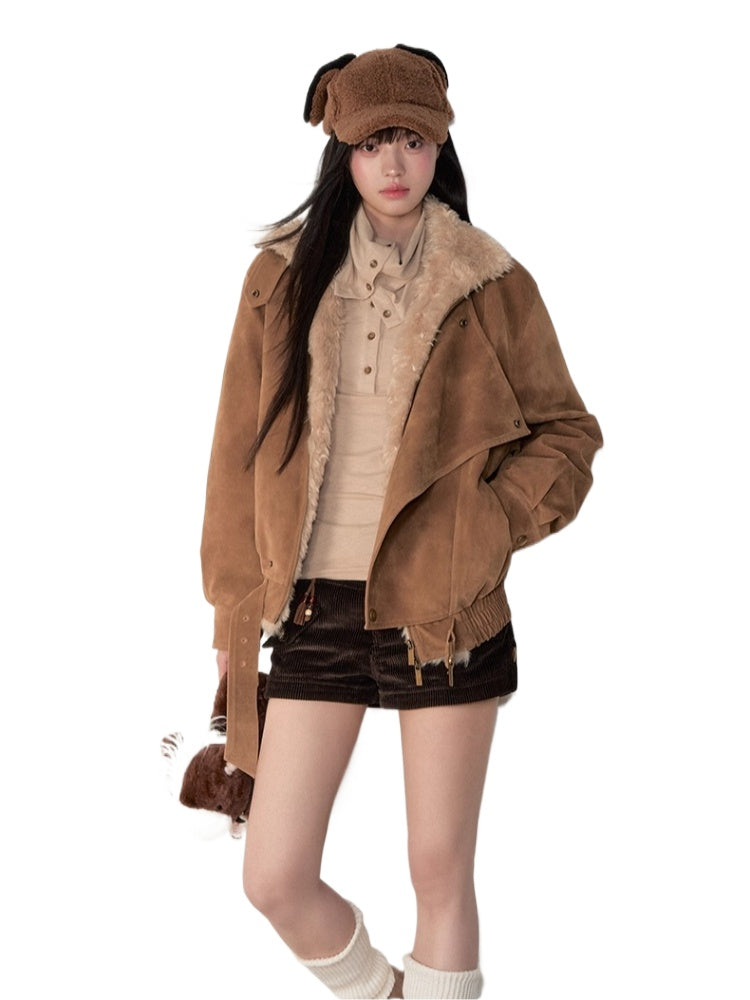 Retro Suede Shearling Moto Jacket