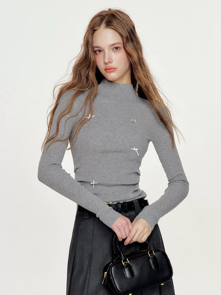 Wool Bow Turtleneck Top